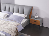 玛蒂芙 现代简约 皮艺+板木结构+五金脚 灰色+橙色床头柜