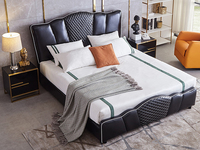 梵克美家 轻奢风格 高定头层黄牛皮 1.8*2.0米真皮床（搭配10公分松木排骨架）