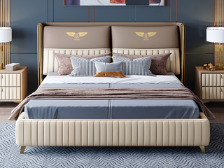  轻奢风格 高定头层黄牛皮 常规床 1.8*2.0米真皮床（搭配10公分松木排骨架）