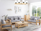 木之家 北欧风格沙发 优质橡胶木 高密度海绵软包 原木色实木 回归自然 沙发组合（1+2+3）