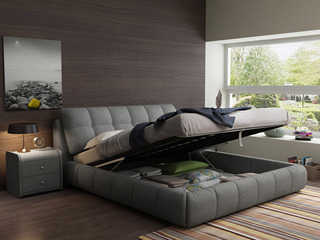  极简风格 舒适透气 优质棉麻+实木框架 布艺 1.8*2.0米 浅灰色 床（图为高箱床，实际是普通床）(搭配10公分松木排骨架)