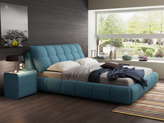  极简风格 舒适透气 优质棉麻+实木框架 布艺 1.8*2.0米 天蓝色 高箱床(搭配10公分松木排骨架)