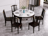 华韵 新中式风格 橡胶木亮光岩板 紫檀色 1.35米 家用圆形餐桌（折叠后宽度850mm）