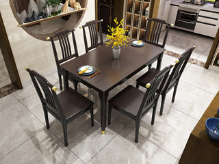  新中式风格 优质橡胶木 紫檀色 铜套款家用1.4米餐桌