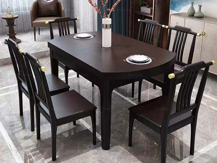 华韵新中式风格橡胶实木紫檀色家用餐桌