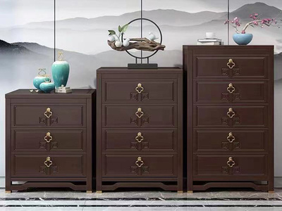 新中式风格 紫檀色 复古抽屉 橡胶木五斗柜
