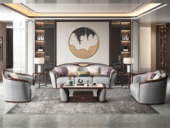 匠品名居 新中式风格 乌金木+皮艺 格菱圆弧（1+2+3）套装组合 沙发（三人位是整体沙发，下单前需确认电梯尺寸）