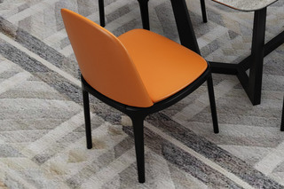  现代简约 环保皮艺 优选实木 八脚椅 橘色 无扶手餐椅