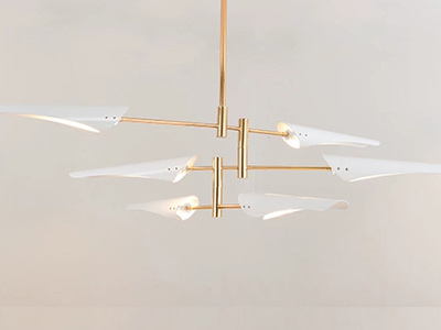 【包邮 偏远地区除外】 北欧简约 高低户型通用自由调节高度 白色+金色吊灯6头 客厅餐厅灯具(含光源)
