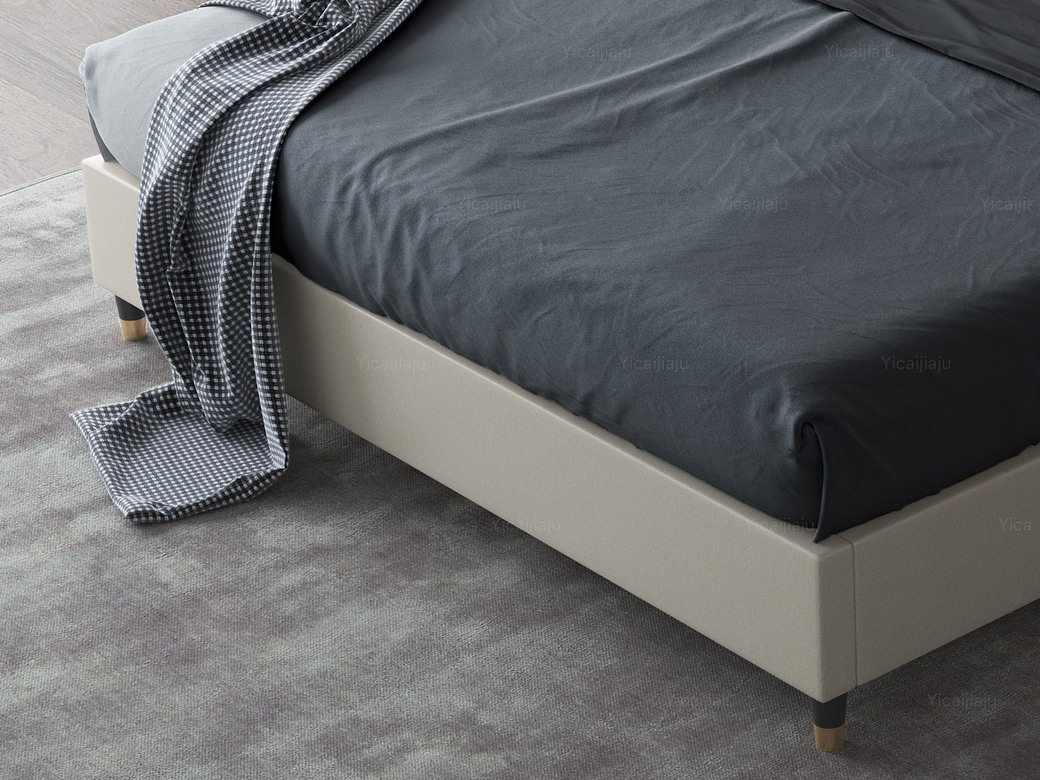 皮坊工艺现代简约实木框架夹板柔软舒适海绵米白色皮艺18米床搭配排骨