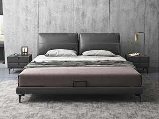  极简风格 实木内架 优质扪布 深灰色 床头柜