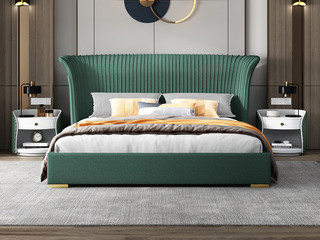  简美风格 全实木床边 皮艺 柔软舒适 亮绿色 卧室1.8*2.0米双人床（搭配10公分宽实木排骨架）