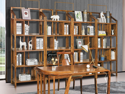 中式风格 乌金木 实木多层板 多置物空间书柜