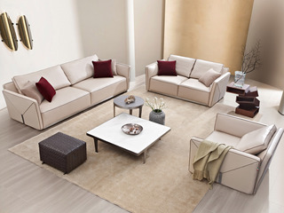  极简风格 高弹舒适  接触面头层黄牛半青皮+实木框架+羽绒 1+2+4组合沙发