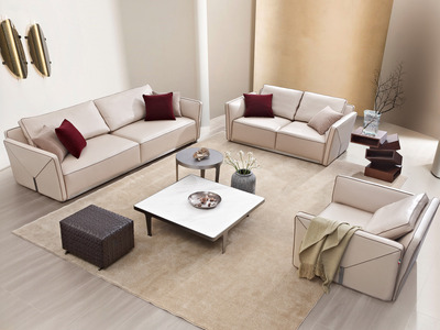 极简风格 高弹舒适 全真皮+实木框架+羽绒 1+2+4 组合沙发