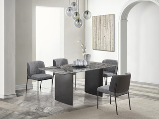  极简风格 黑麻灰色麻布 餐椅