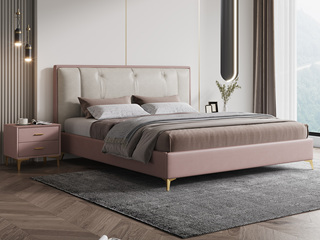  轻奢风格 舒适柔软科技布+实木框架 粉色 1.8*2.0米床（搭配10公分松木排骨架）